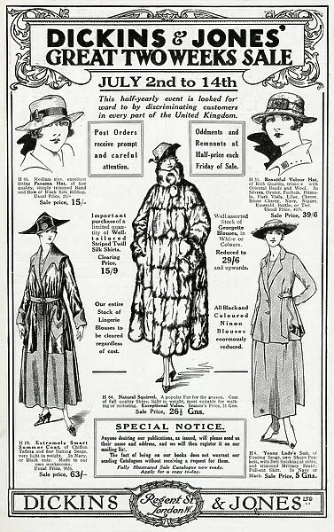 Advert for Dickins & Jones clothing sale 1917
