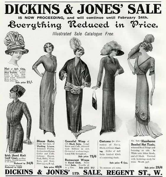 Advert for Dickins & Jones womens clothing 1912