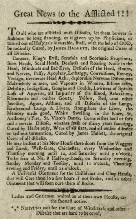 Framed Print : Advertisement for the doctor James Hallett