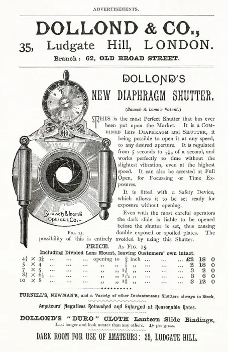 Framed Print : Advert for Dollond's new diaphragm shutter 1892 Framed Print : Advert for Dollond's new diaphragm shutter 1892