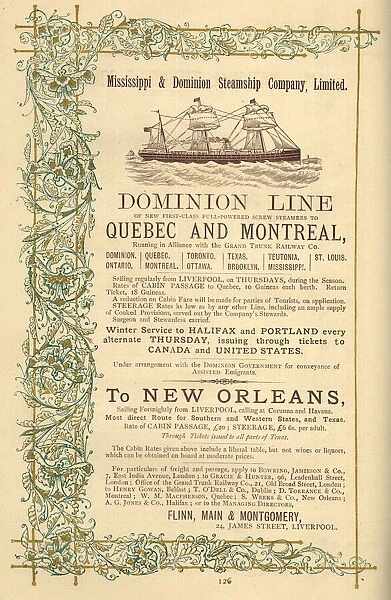 Advert, Dominion Line Steamers, Quebec and Montreal