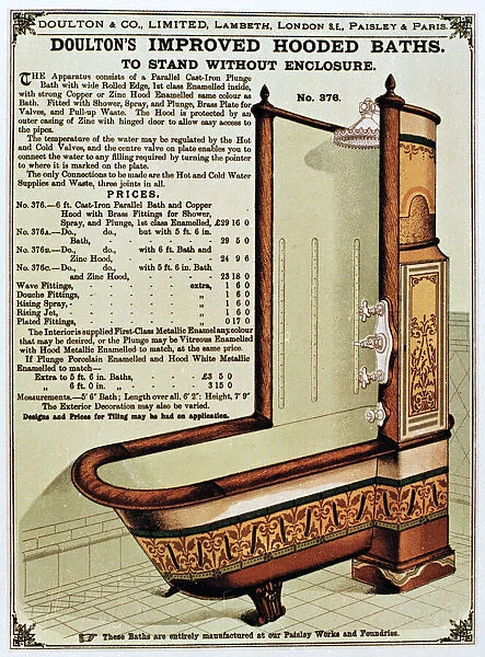 Advert, Doulton's improved hooded baths