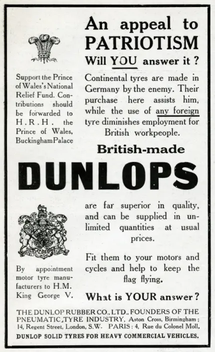 Framed Print : Advertisement for Dunlop tyres, WW1 Framed Print : Advertisement for Dunlop tyres, WW1