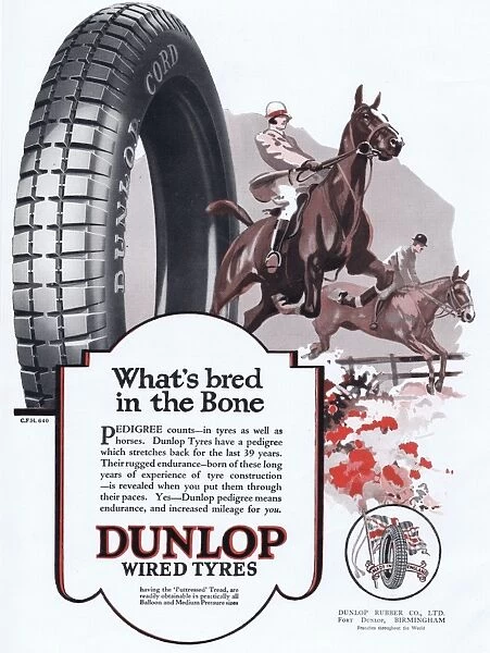Advert for Dunlop, wired tyres, 1927