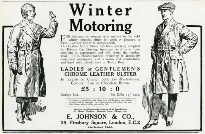 Framed Print : Advert for E. Johnson chrome leather ulster 1923 Framed Print : Advert for E. Johnson chrome leather ulster 1923