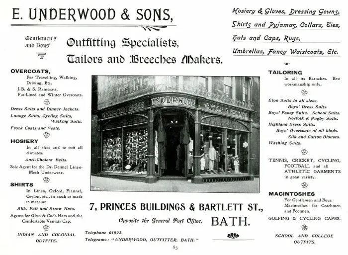 Framed Print : Advert for E. Underwood & Sons, Tailors, Bath Framed Print : Advert for E. Underwood & Sons, Tailors, Bath