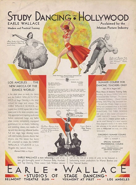 Advert for the Earle Wallace dancing school in Los Angeles
