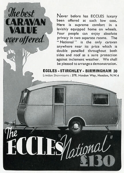 Advert for Eccles caravans 1939