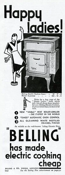 Advert for electric cookers by Belling 1931