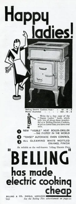 Framed Print : Advert for electric cookers by Belling 1931 Framed Print : Advert for electric cookers by Belling 1931
