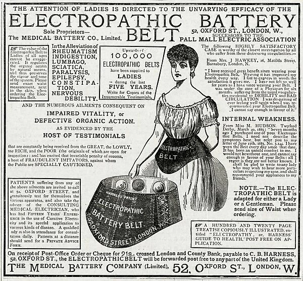 Advert for Electropathic Battery Belt 1885
