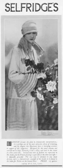 Framed Print : Advert for an elegant coat on sale at Selfridge s, London Framed Print : Advert for an elegant coat on sale at Selfridge s, London