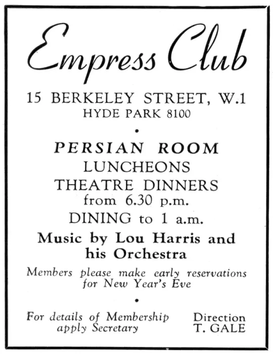Framed Print : Advertisement for The Empress Club, 13 Berkeley Street Framed Print : Advertisement for The Empress Club, 13 Berkeley Street