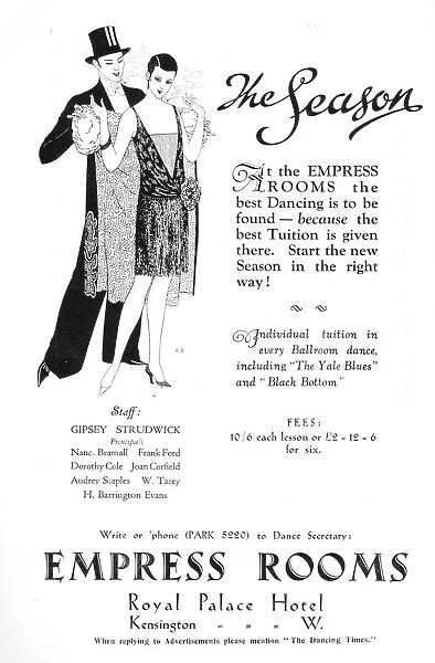 Advert for Empress Rooms, Kensington Palace Hotel, London