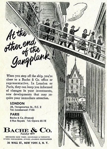Advert, At the other end of the Gangplank, Bache & Co
