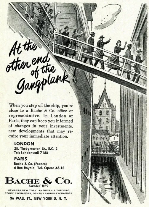 Framed Print : Advert, At the other end of the Gangplank, Bache & Co Framed Print : Advert, At the other end of the Gangplank, Bache & Co