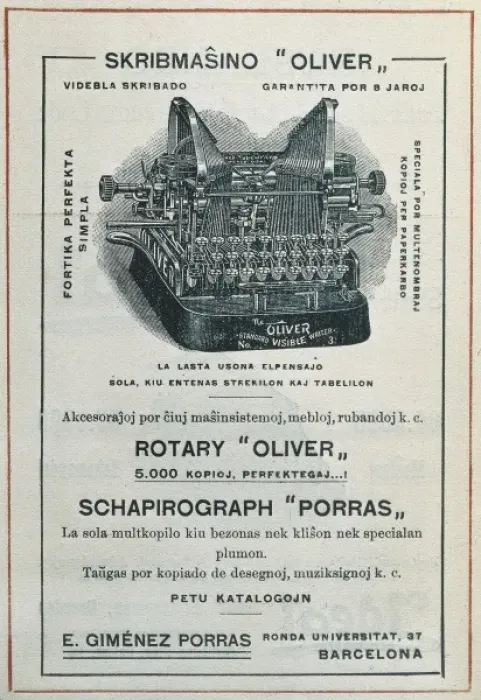 Framed Print : Advertisement in Esperanto on writing machines Framed Print : Advertisement in Esperanto on writing machines