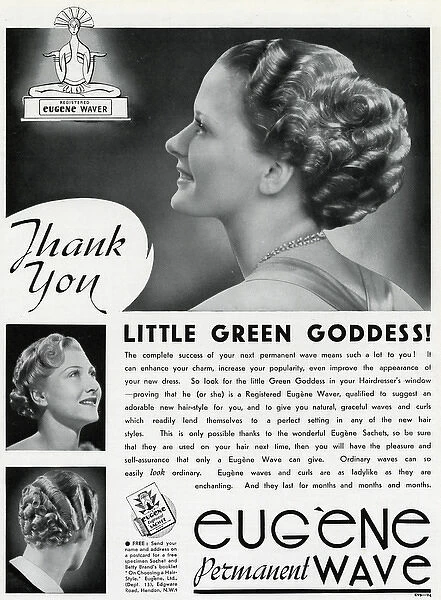 Advert for Eugene permanant hair waves & curls 1937