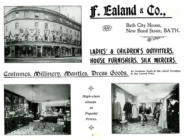Advert for F. Ealand & Co, Clothing and Millinery, Bath