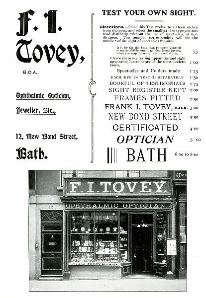 Advert for F. I. Tovey, Ophthalmic Optician, Bath