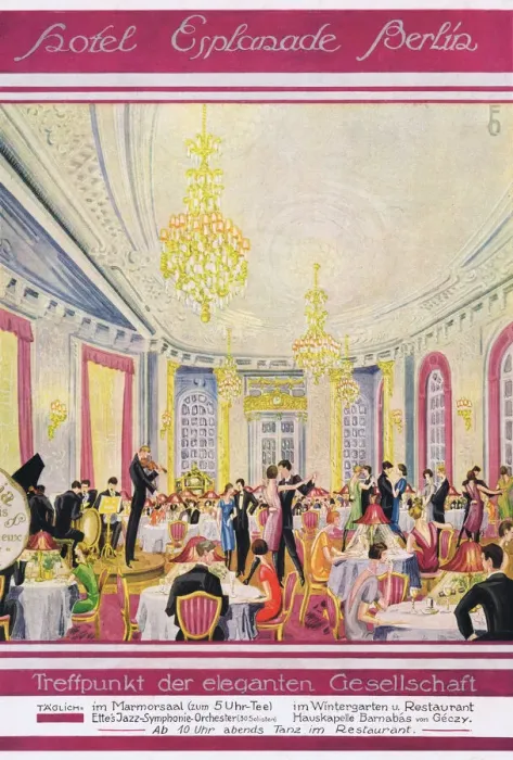 Framed Print : Advert for the fashionable Hotel Esplanade, Berlin (1927) showing the ballroom Date Framed Print : Advert for the fashionable Hotel Esplanade, Berlin (1927) showing the ballroom Date