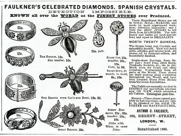 Advert for Faulkers novelty jewellery 1886