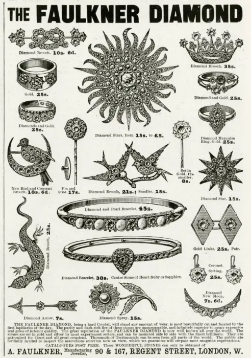 Framed Print : Advert for Faulkner diamond brooches 1893 Framed Print : Advert for Faulkner diamond brooches 1893