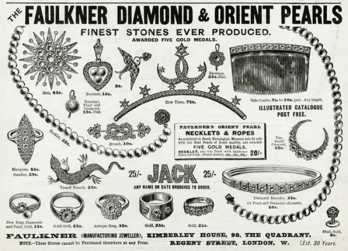 Framed Print : Advert for Faulkner diamond brooches 1896 Framed Print : Advert for Faulkner diamond brooches 1896