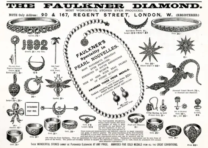 Framed Print : Advert for Faulkner diamond jewellery 1892 Framed Print : Advert for Faulkner diamond jewellery 1892