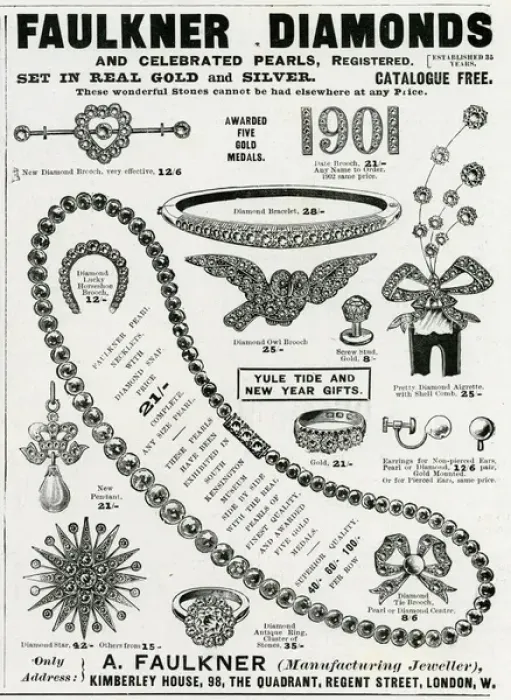 Framed Print : Advert for Faulkner diamond jewellery 1901 Framed Print : Advert for Faulkner diamond jewellery 1901