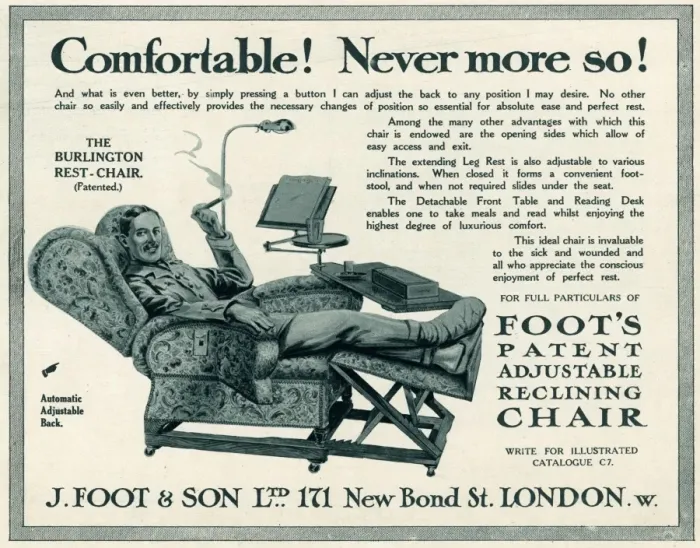 Framed Print : Advert fo J. Foot & Son, convalescing in comfort 1915 Framed Print : Advert fo J. Foot & Son, convalescing in comfort 1915