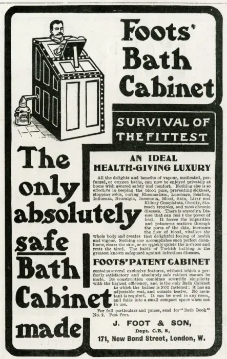 Framed Print : Advert for Foots patent cabinet bath 1902 Framed Print : Advert for Foots patent cabinet bath 1902