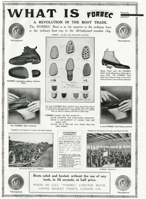 Framed Print : Advert for Forbec footwear sole & heel inserts 1912 Framed Print : Advert for Forbec footwear sole & heel inserts 1912