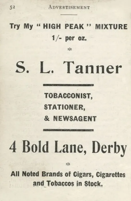 Framed Print : Advertisement fors L Tanner, Tobacconist, Derby Framed Print : Advertisement fors L Tanner, Tobacconist, Derby