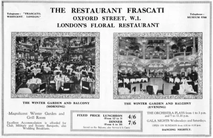 Framed Print : Advert for Frascati Restaurant, London, 1927 Framed Print : Advert for Frascati Restaurant, London, 1927