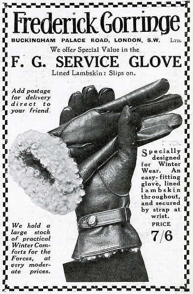 Advert for Frederick Gorringe service gloves 1915