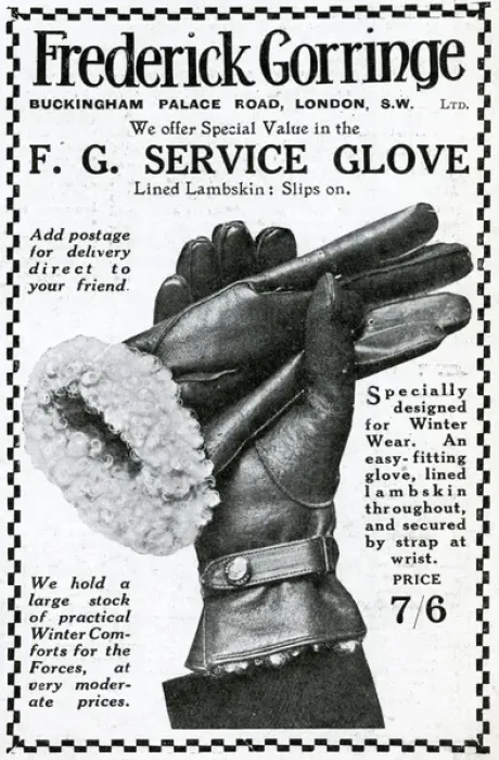Framed Print : Advert for Frederick Gorringe service gloves 1915 Framed Print : Advert for Frederick Gorringe service gloves 1915