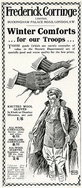 Advert for Frederick Gorringe winter comforts 1915