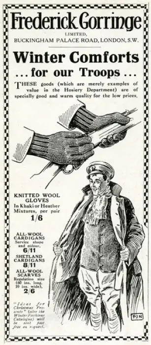 Framed Print : Advert for Frederick Gorringe winter comforts 1915 Framed Print : Advert for Frederick Gorringe winter comforts 1915