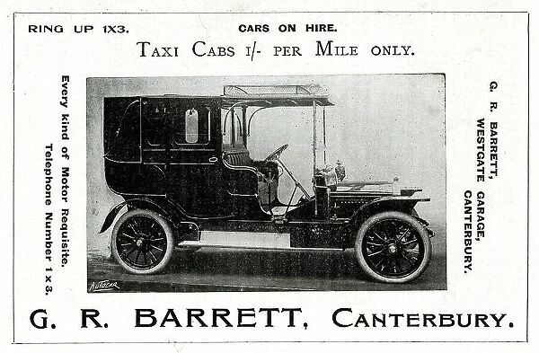 Advert, G R Barrett, taxi cabs, Canterbury, Kent
