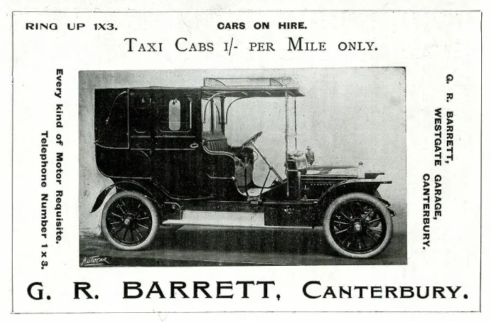 Framed Print : Advert, G R Barrett, taxi cabs, Canterbury, Kent Framed Print : Advert, G R Barrett, taxi cabs, Canterbury, Kent