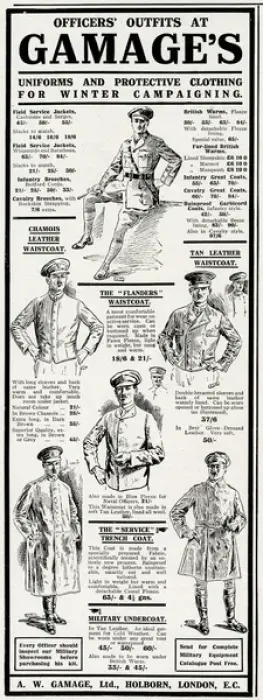 Framed Print : Advert for Gamages officers outfits 1915 Framed Print : Advert for Gamages officers outfits 1915