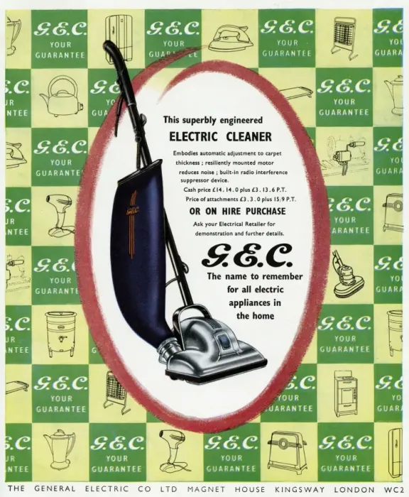 Framed Print : Advert for GEC Electric cleaner 1950 Framed Print : Advert for GEC Electric cleaner 1950
