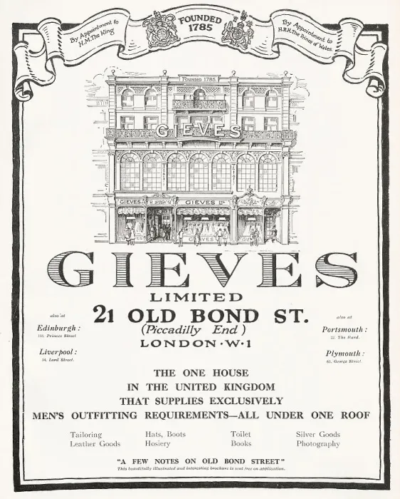 Framed Print : Advertisement for Gieves a outfitter for menswear. Date: 1922 Framed Print : Advertisement for Gieves a outfitter for menswear. Date: 1922