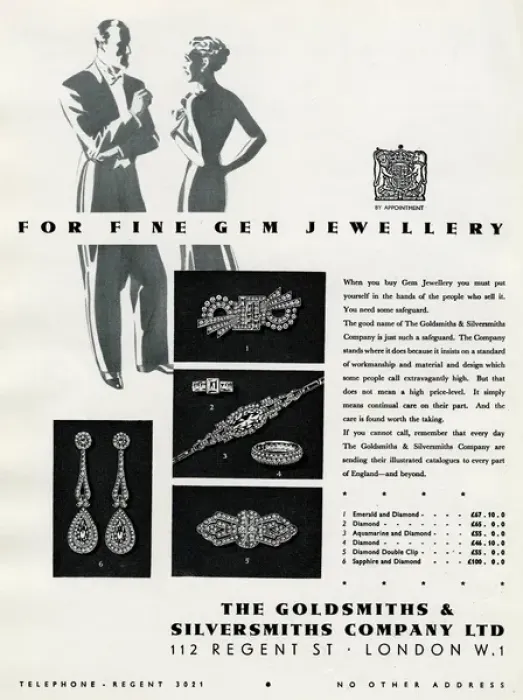 Framed Print : Advert for The Goldsmiths & Silversmiths Company 1937