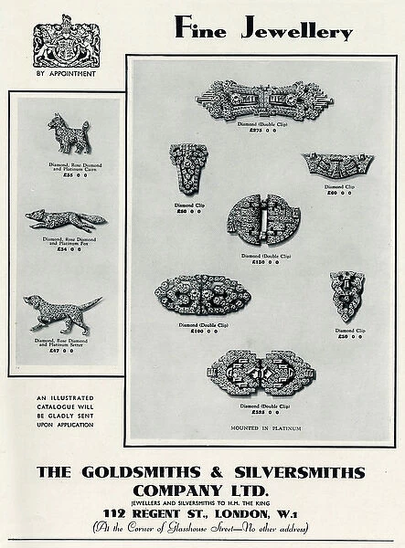 Advert for Goldsmiths & Silversmiths fine jewellery 1935