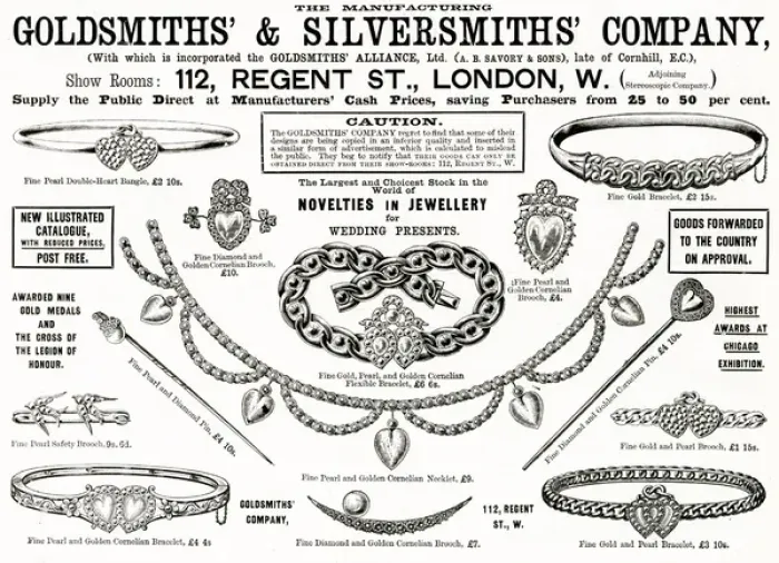 Framed Print : Advert for Goldsmiths & Silversmiths jewellery 1894 Framed Print : Advert for Goldsmiths & Silversmiths jewellery 1894