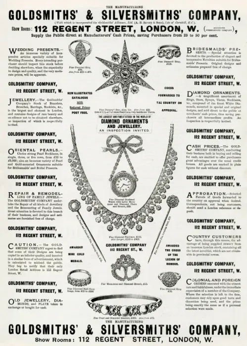 Framed Print : Advert for Goldsmiths & Silversmiths jewellery 1894 Framed Print : Advert for Goldsmiths & Silversmiths jewellery 1894