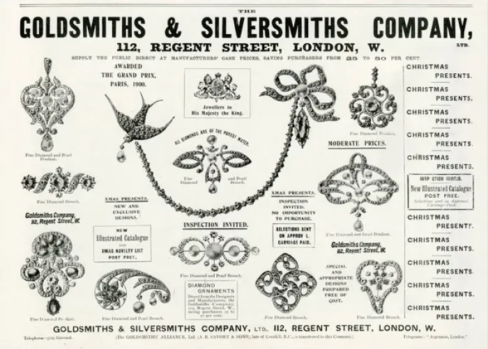 Framed Print : Advert for Goldsmiths & Silversmiths jewellery 1901 Framed Print : Advert for Goldsmiths & Silversmiths jewellery 1901
