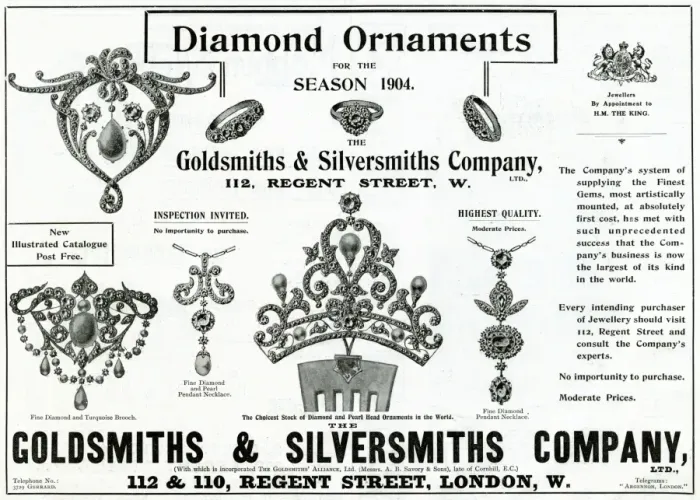 Framed Print : Advert for Goldsmiths & Silversmiths jewellery 1904 Framed Print : Advert for Goldsmiths & Silversmiths jewellery 1904
